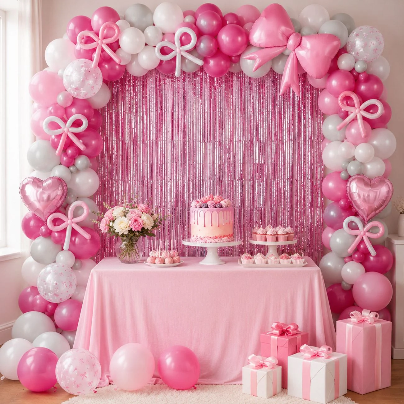 Set Decoratiuni pentru Petrecere Roz cu Fundite 150buc
