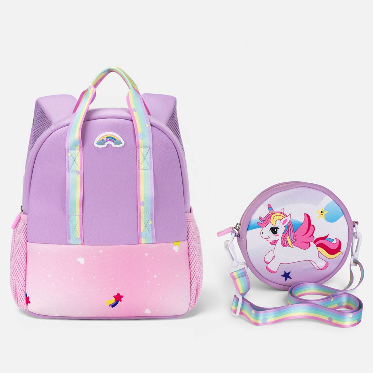 Rucsac din Neopren Lila Unicorn cu Gentuta pentru Copii - poza 2