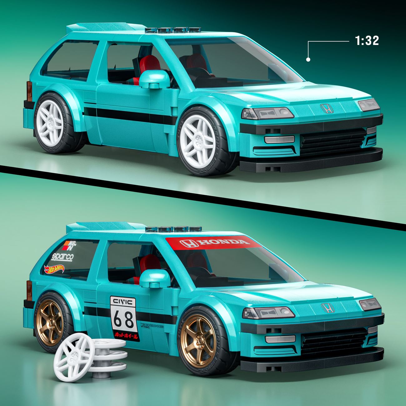 Masina Brick Shop Hot Wheels Speed Series Custom '90 Honda Civic - Mattel - poza 3