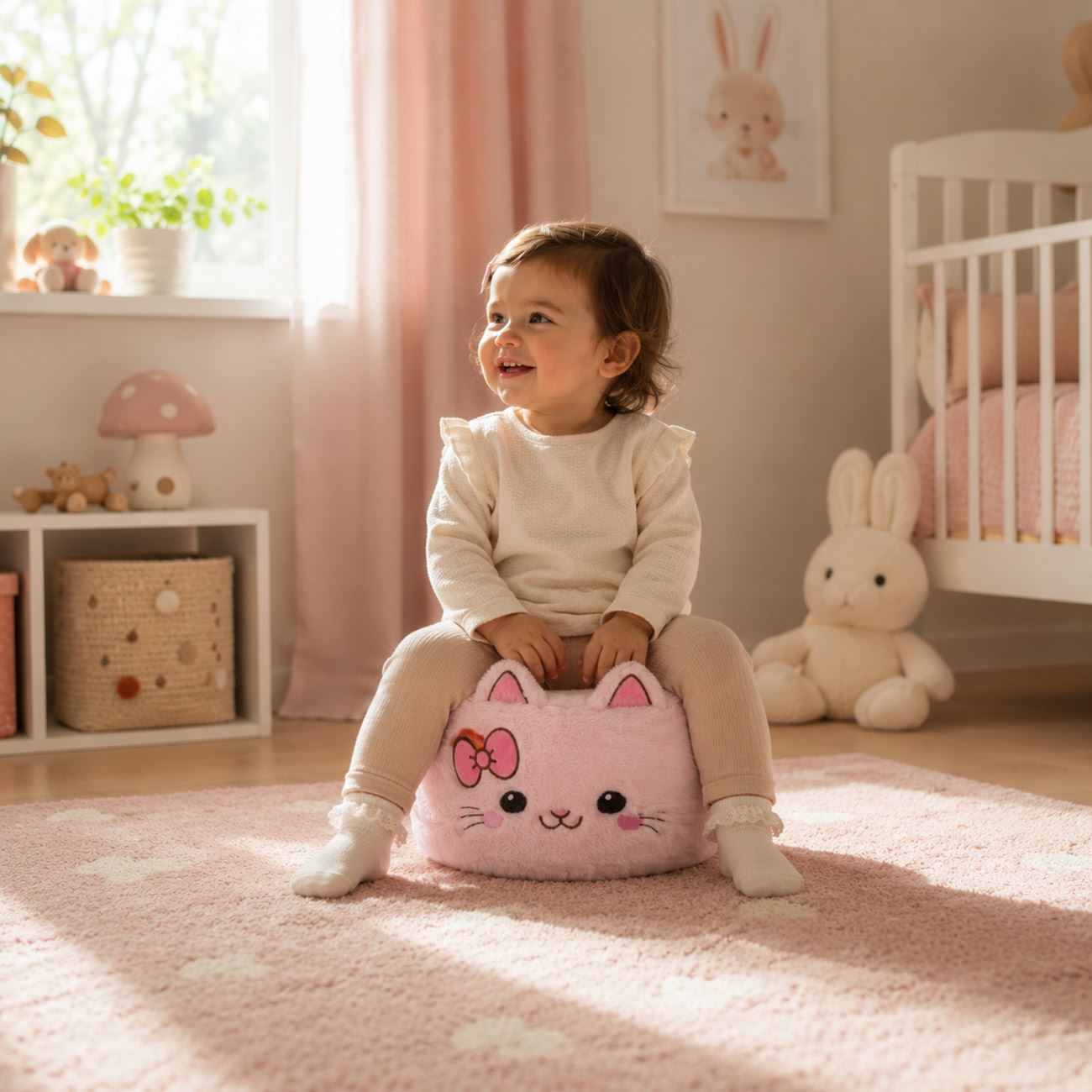 Puf Model Pisica Roz pentru Copii Ø35x17cm - poza 2