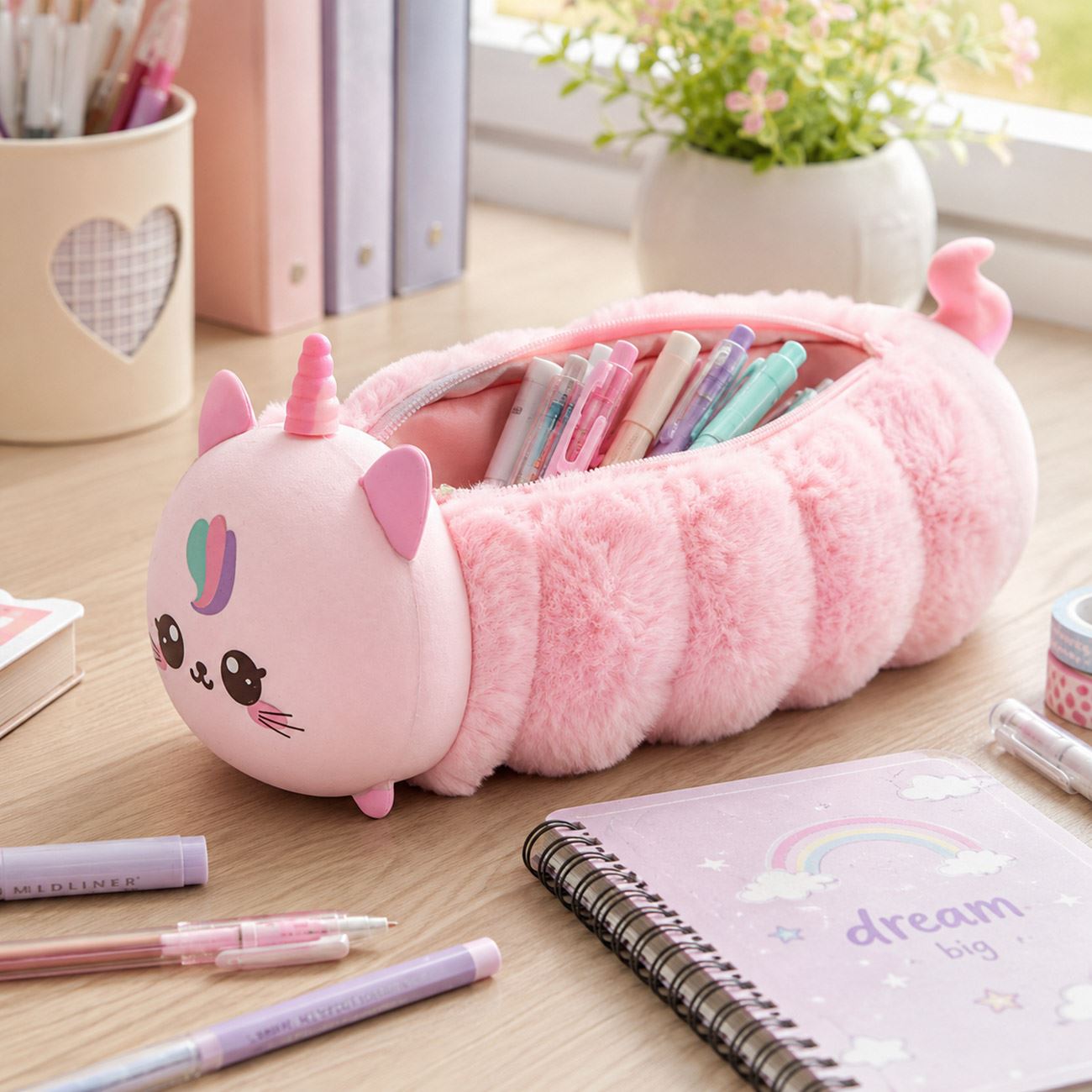 Penar Cilindric din Plus Roz Model Unicorn 20x7,5x7,5cm - poza 2