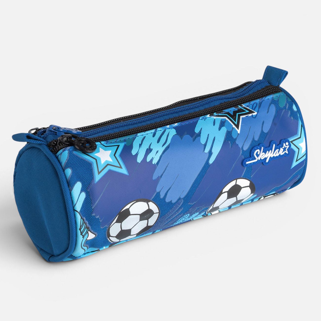 Penar Cilindric Albastru Fotbal cu 3 Compartimente 22x8x8cm