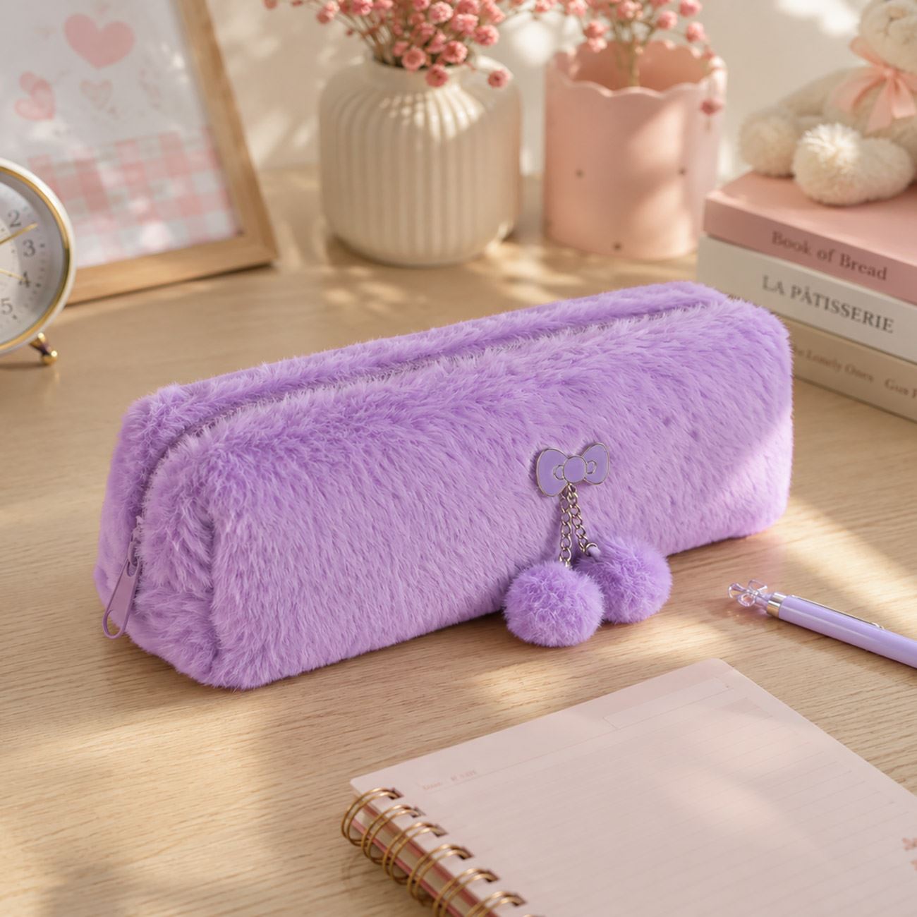 Penar Cilindric Mov Lila din Blana Artificila 21x6x6,8cm - poza 2