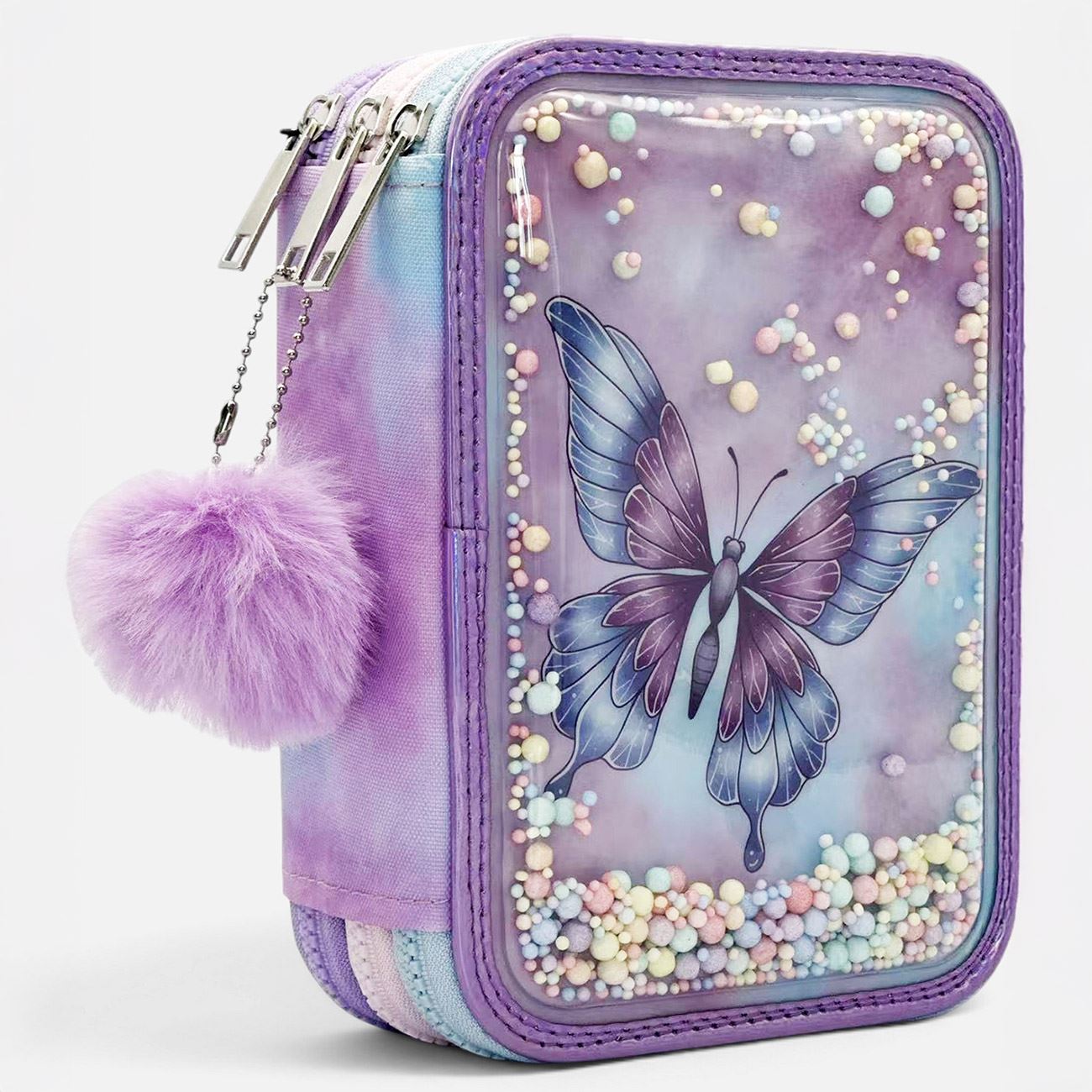 Penar Triplu Echipat Lila Roz cu Fluture 14x6x20cm
