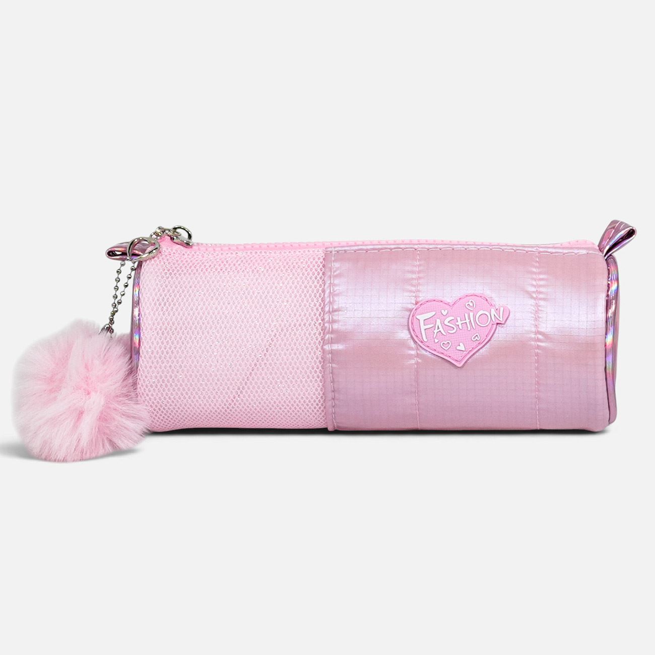 Penar Cilindric Puffy Roz cu Pompon 21x9x8cm - poza 2
