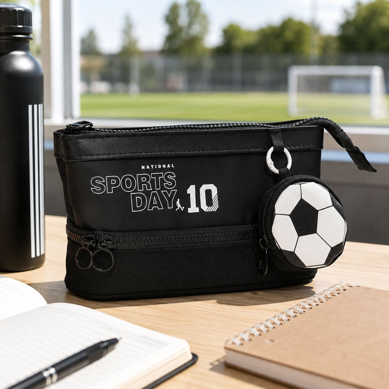 Penar Oval Negru cu Portofel Minge de Fotbal 20x8x12cm - poza 2
