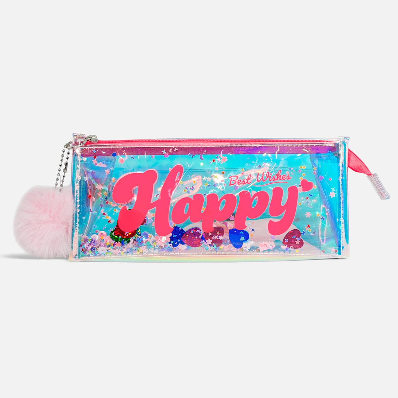 Penar Triunghiular Transparent Holografic cu Pompon 22x6x9cm - poza 2