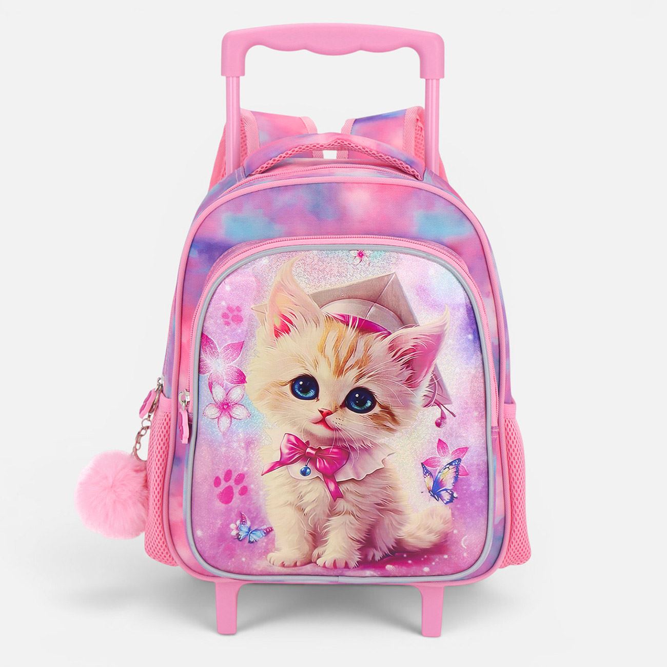 Ghiozdan Troler pentru Gradinita Roz Tie Dye cu Pisica