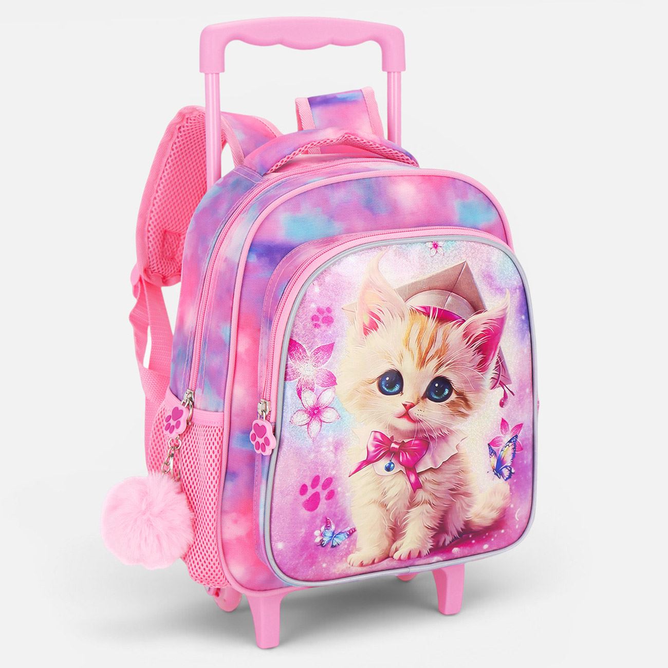 Ghiozdan Troler pentru Gradinita Roz Tie Dye cu Pisica - poza 2