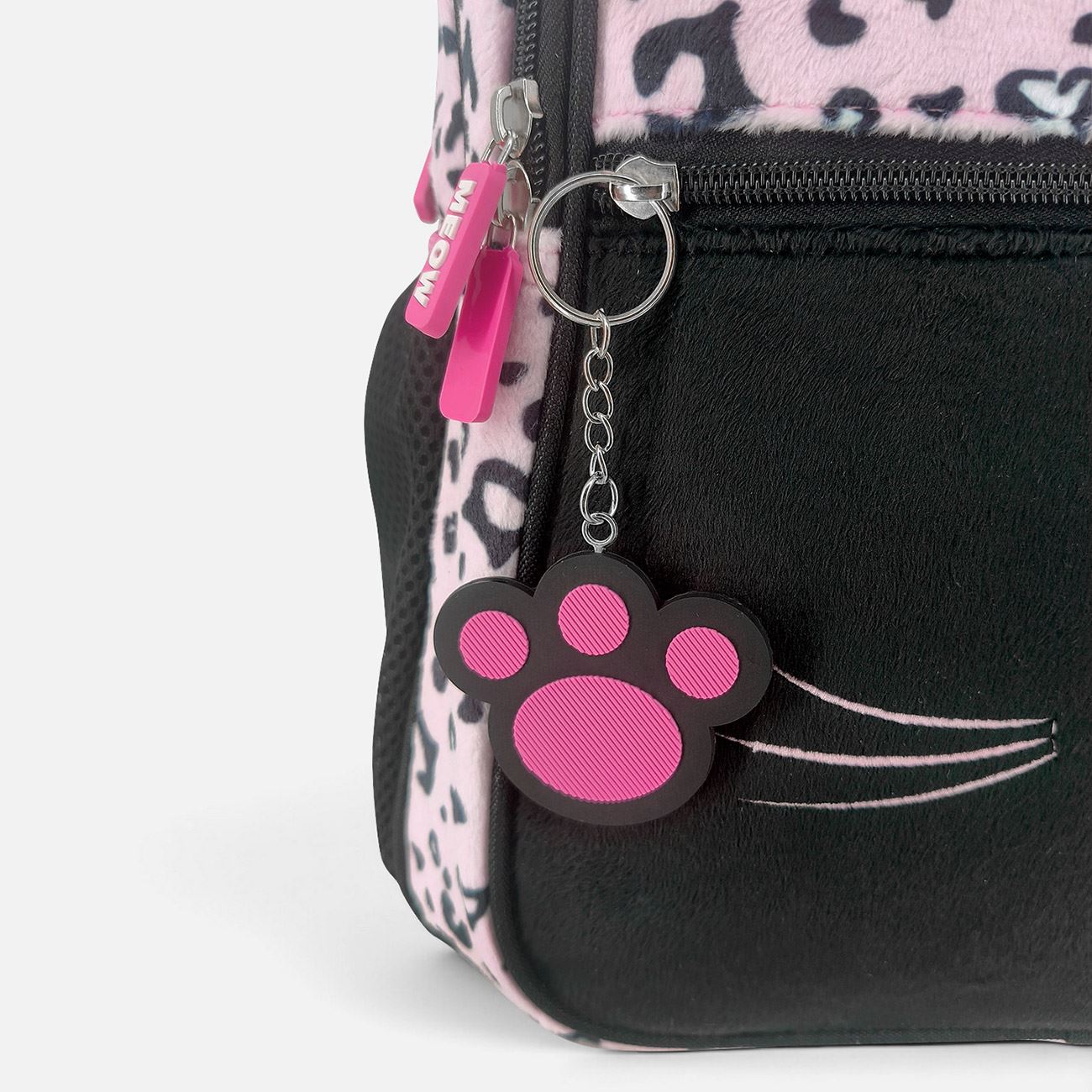 Ghiozdan Scoala Primara Negru & Roz cu Leopard Pisicuta & Breloc 30x16x42cm - poza 3