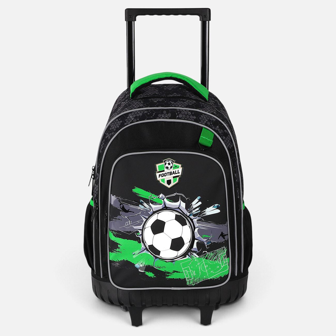 Ghiozdan Troler Negru & Verde Minge de Fotbal pentru Clasele Primare 33x22x47cm