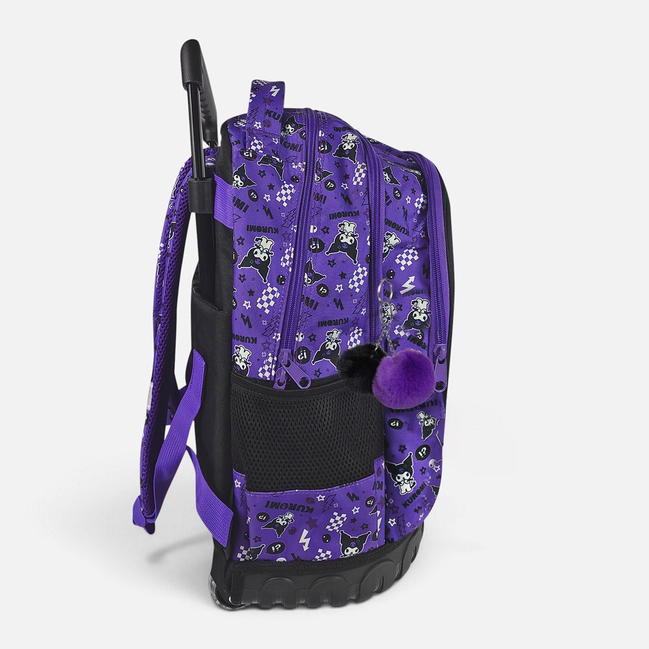 Ghiozdan Troler Negru & Mov 3D Kuromi cu Breloc 33x20x38cm - poza 3