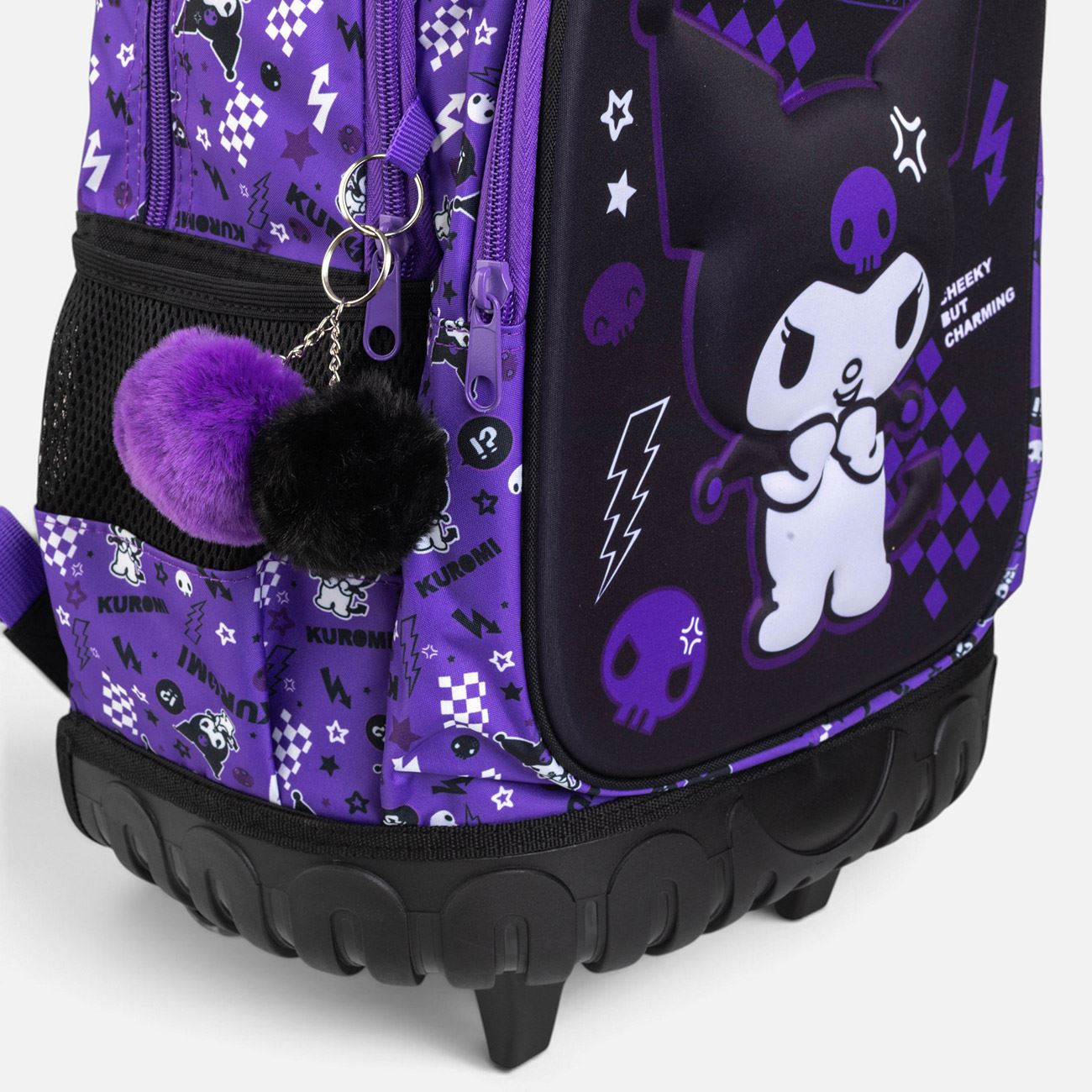 Ghiozdan Troler Negru & Mov 3D Kuromi cu Breloc 33x20x38cm - poza 4