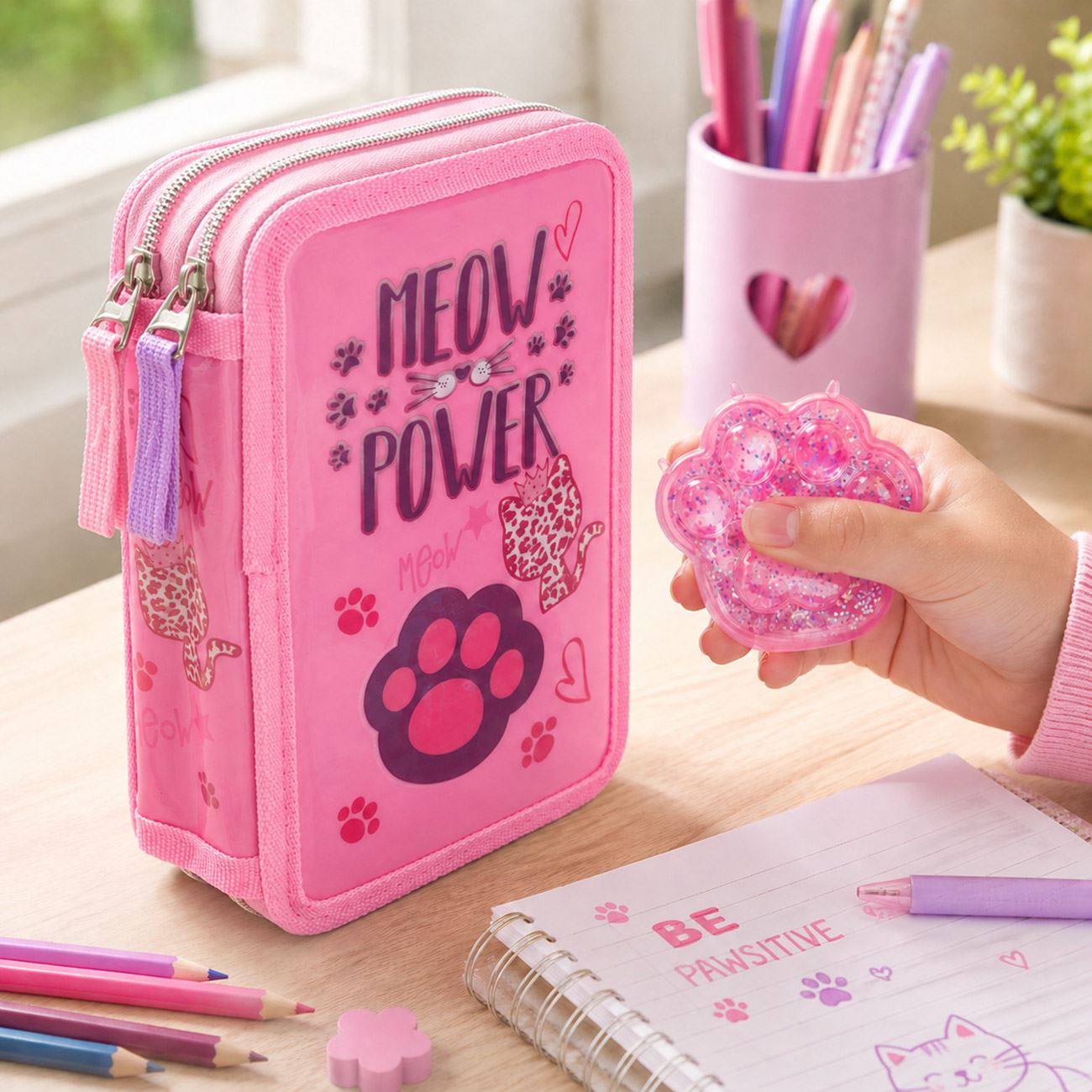 Penar Echipat Dublu Roz "Meow" cu Squeeze in Forma de Labuta 12,5x4,5x19,5cm