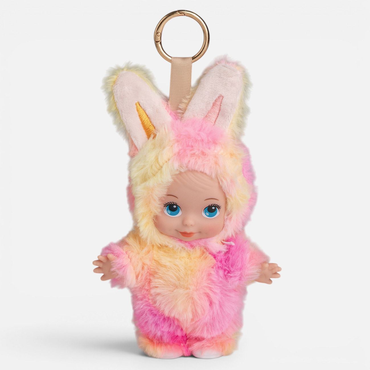 Papusa Mini Bebelus Iepuras Roz cu Breloc 19cm