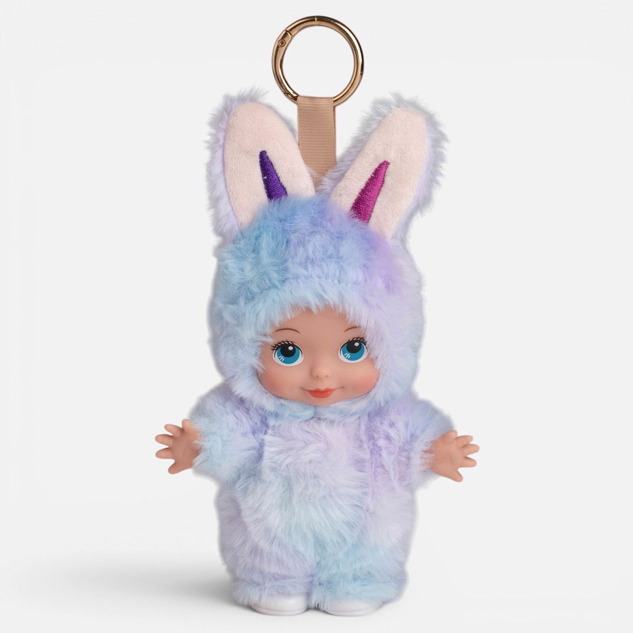 Mini Bebelus Imbracat in Iepuras Bleu & Lila cu Breloc 19cm