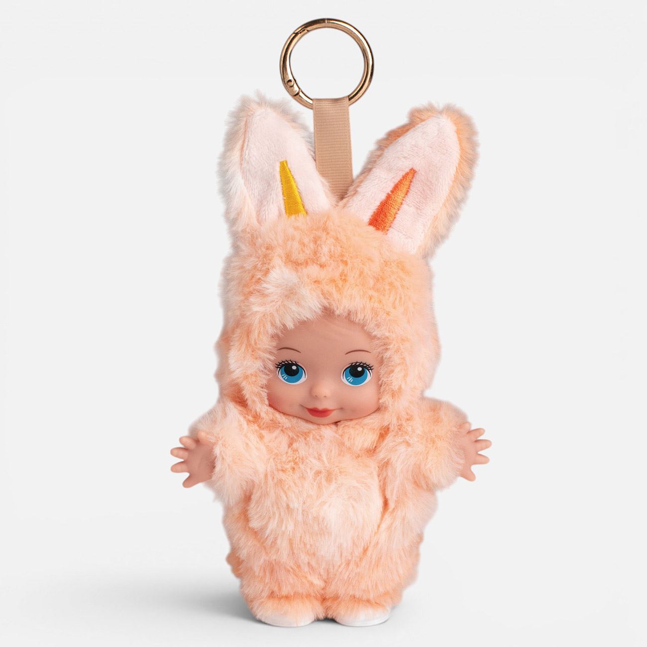 Mini Bebelus Imbracat in Iepuras Somon cu Breloc 19cm