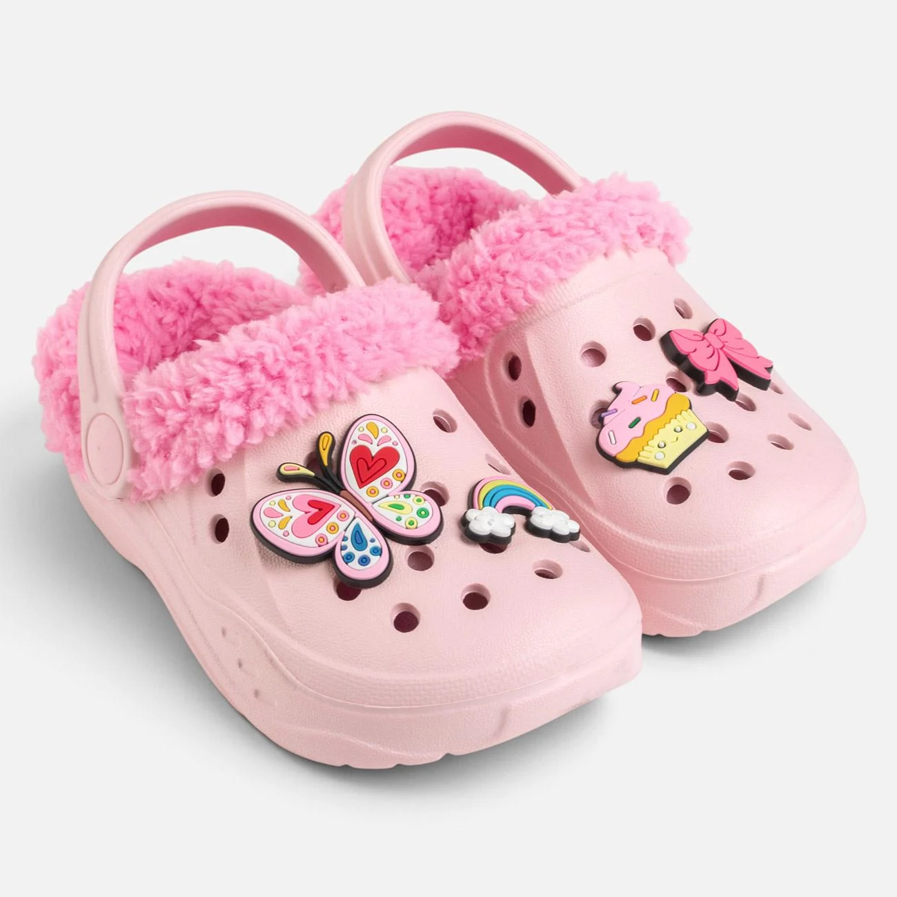 Saboti Roz cu Blana Artificiala si Pins cu Modele pentru Copii