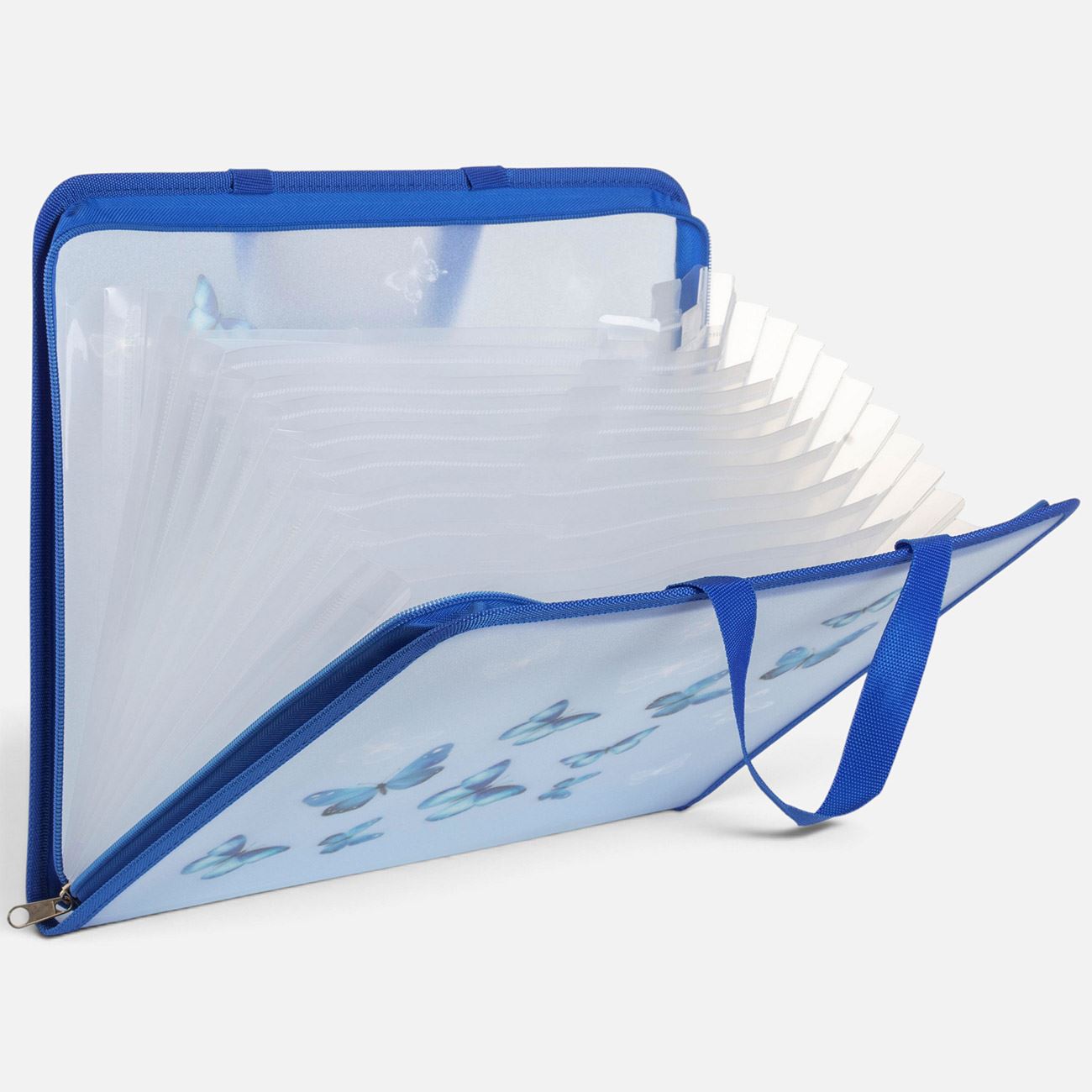 Mapa Tip Acordeon Albastra cu Fluturi si Fermoar 35,5x3x28,5cm - poza 2