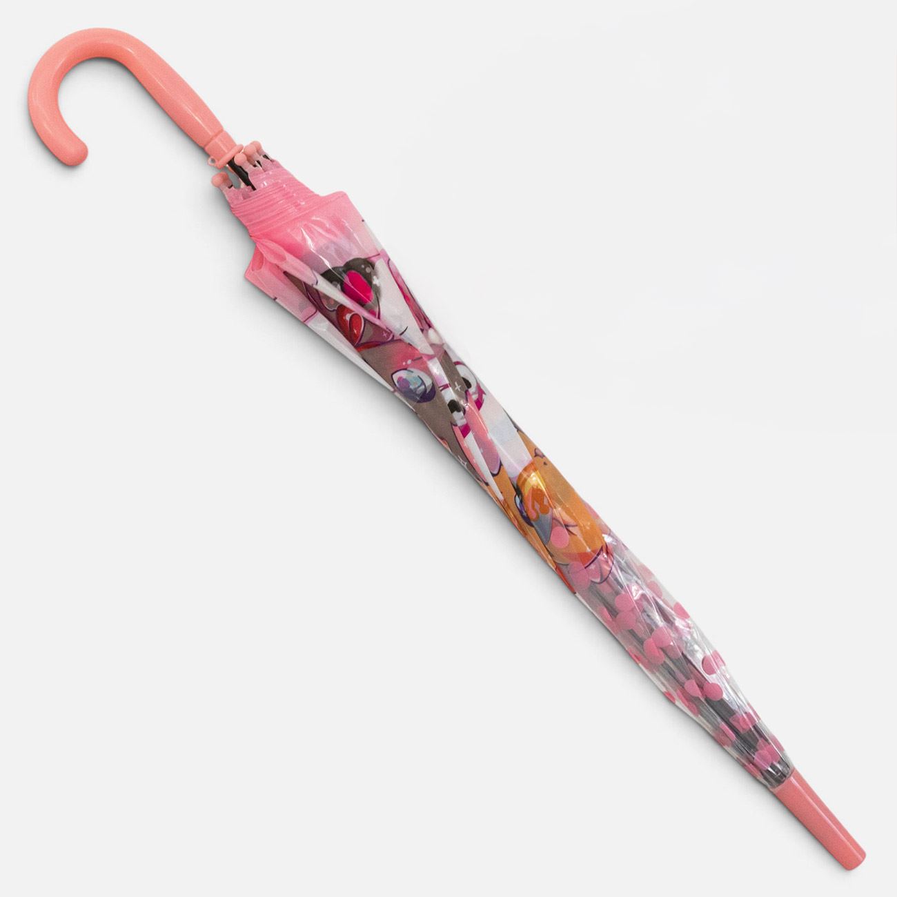 Umbrela de Ploaie Tip Baston Automata Transparenta Roz cu Pisici pentru Copii 67cm - poza 4
