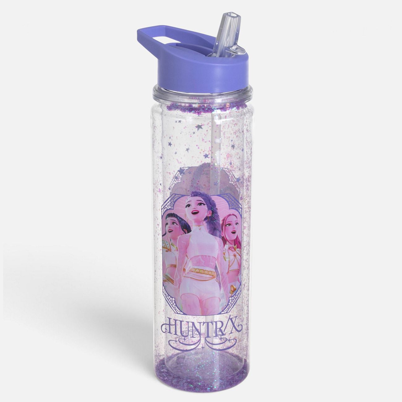 Sticla de Apa pentru Copii din Plastic Flip Top Transparenta Lila K-POP Confetti 600ml
