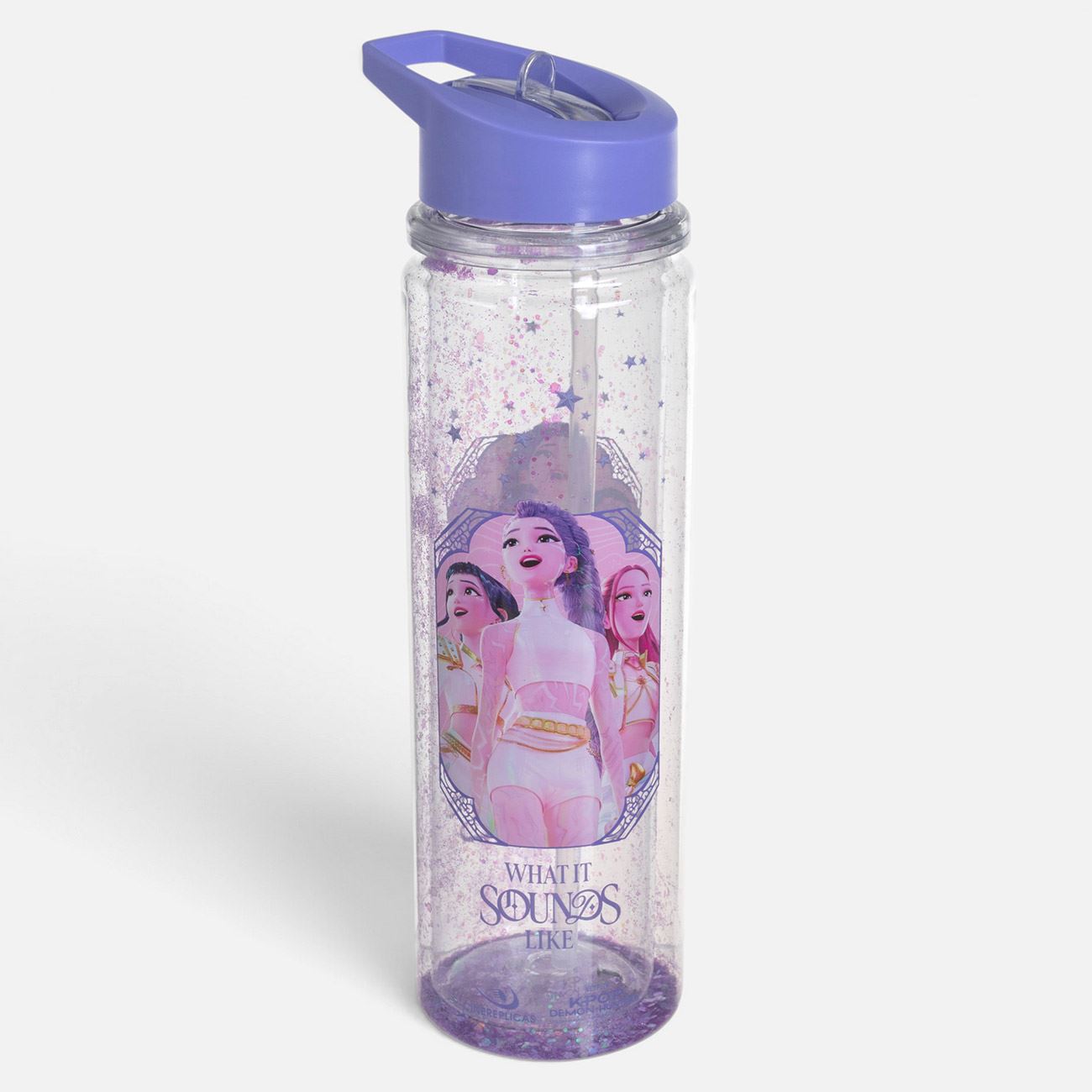 Sticla de Apa pentru Copii din Plastic Flip Top Transparenta Lila K-POP Confetti 600ml - poza 2