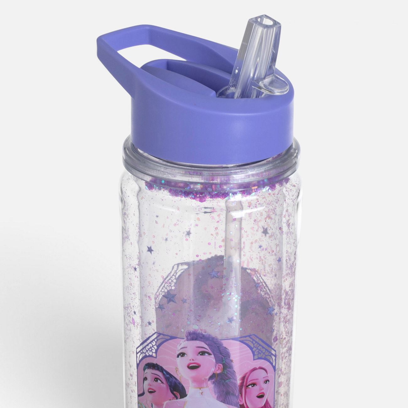 Sticla de Apa pentru Copii din Plastic Flip Top Transparenta Lila K-POP Confetti 600ml - poza 4