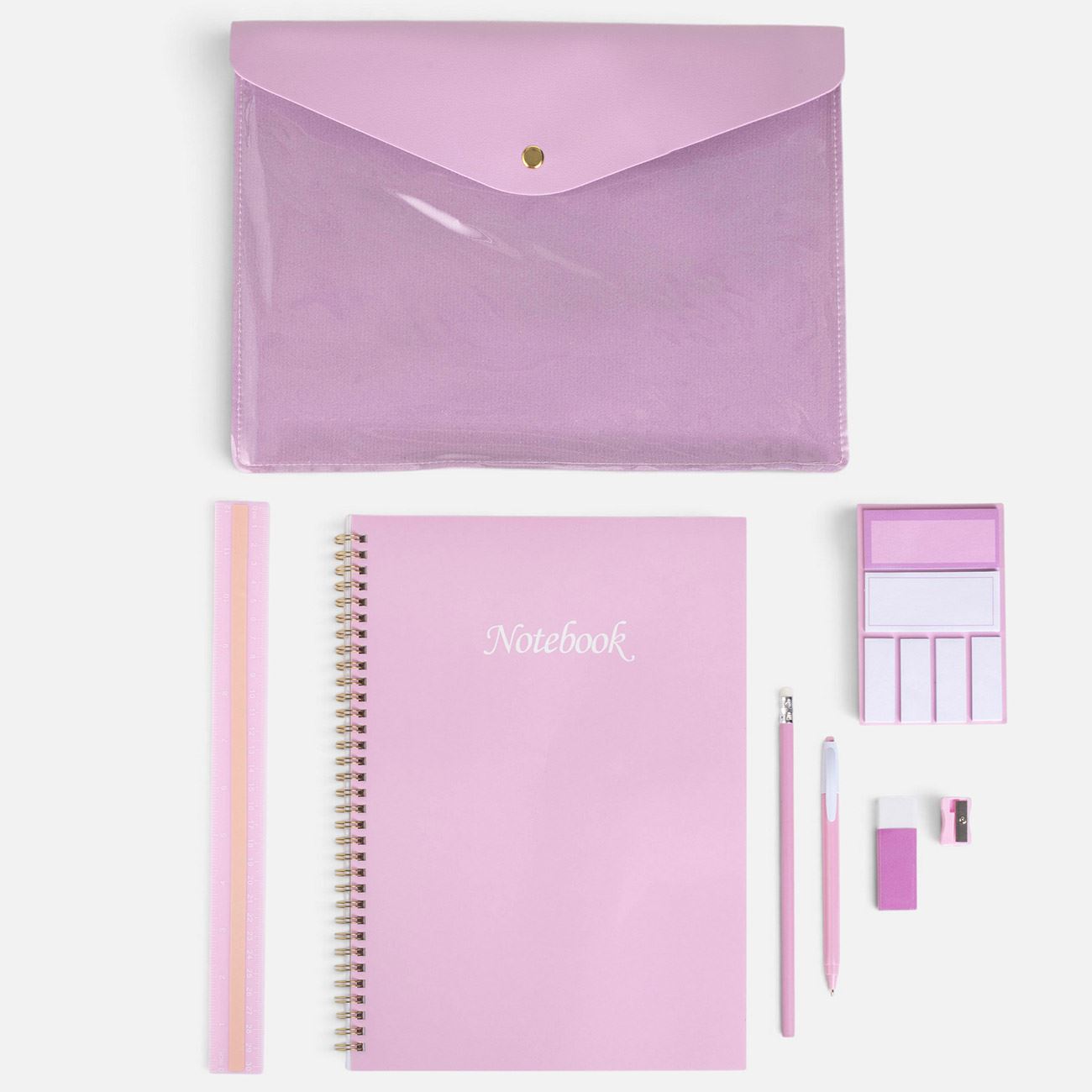 Set Scolar Roz cu Mapa & Accesorii - 8 piese