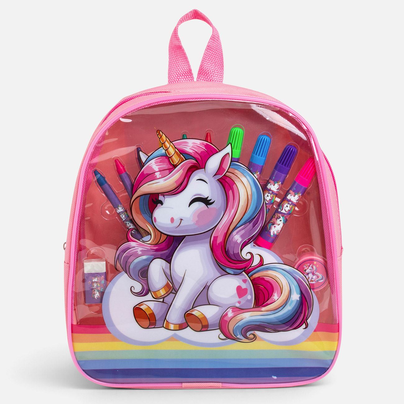 Set Scolar Roz cu Ghiozdan Unicorn & Accesorii - 18 piese - poza 2