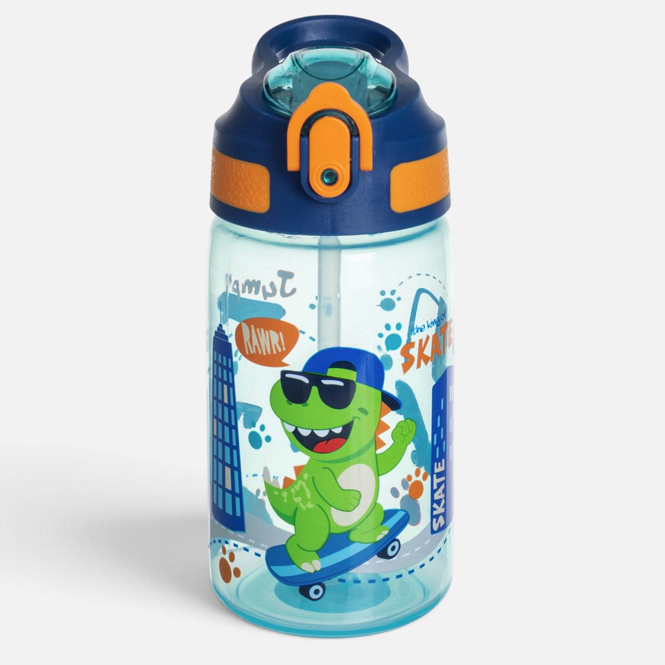 Sticla Pop Up Albastra Dinozaur pentru Copii 500ml