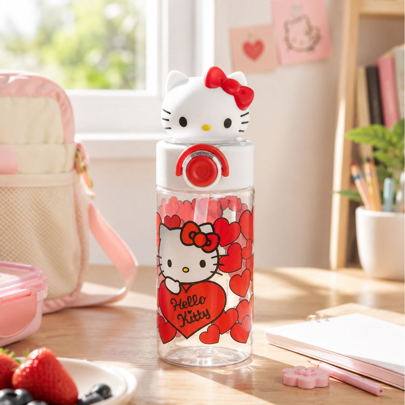 Sticla din Plastic Pop Up cu Model 3D Hello Kitty pentru Copii 500ml - poza 2