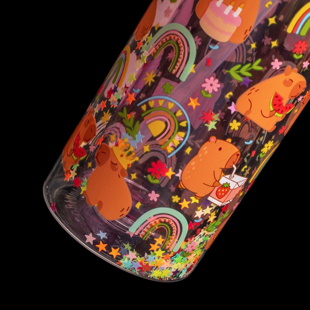 Sticla din Plastic Flip Top Transparenta Capybara cu Confetti pentru Copii 500ml - poza 3