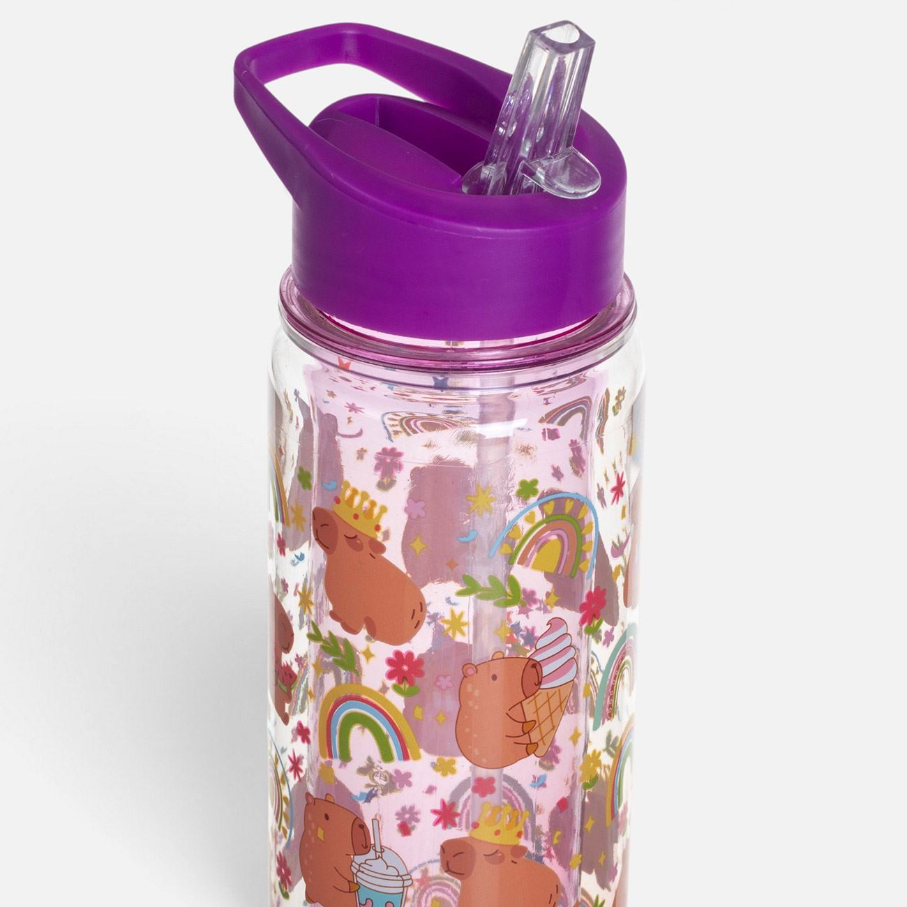Sticla din Plastic Flip Top Transparenta Capybara cu Confetti pentru Copii 500ml - poza 4