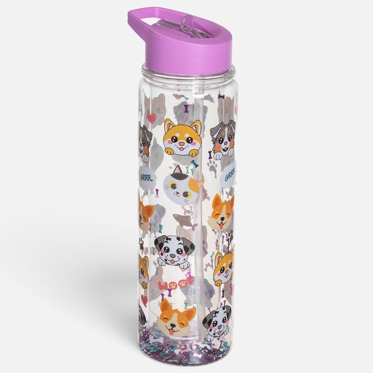 Sticla din Plastic Flip Top Transparenta Pisici, Catei si Confetti pentru Copii 500ml - poza 2