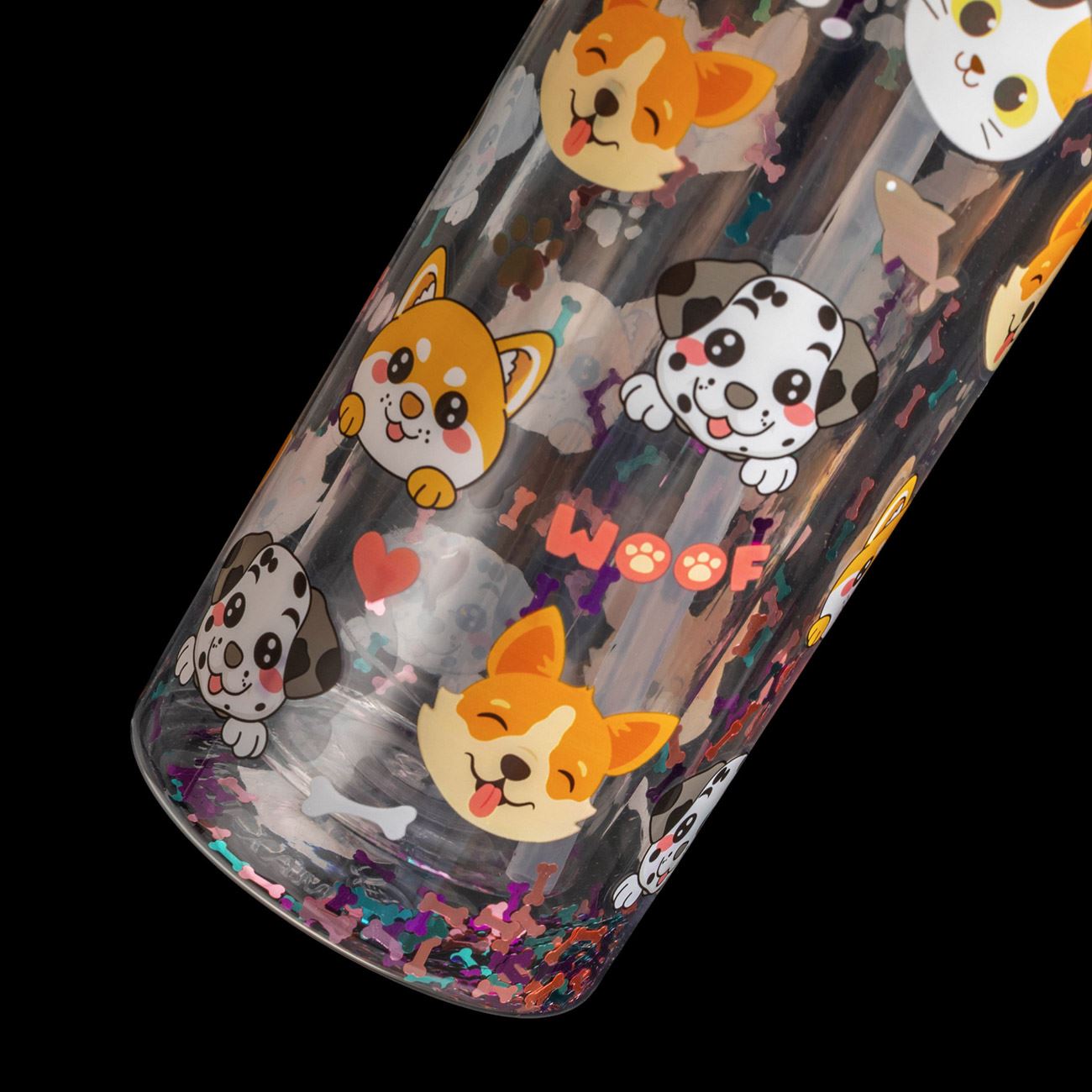 Sticla din Plastic Flip Top Transparenta Pisici, Catei si Confetti pentru Copii 500ml - poza 3