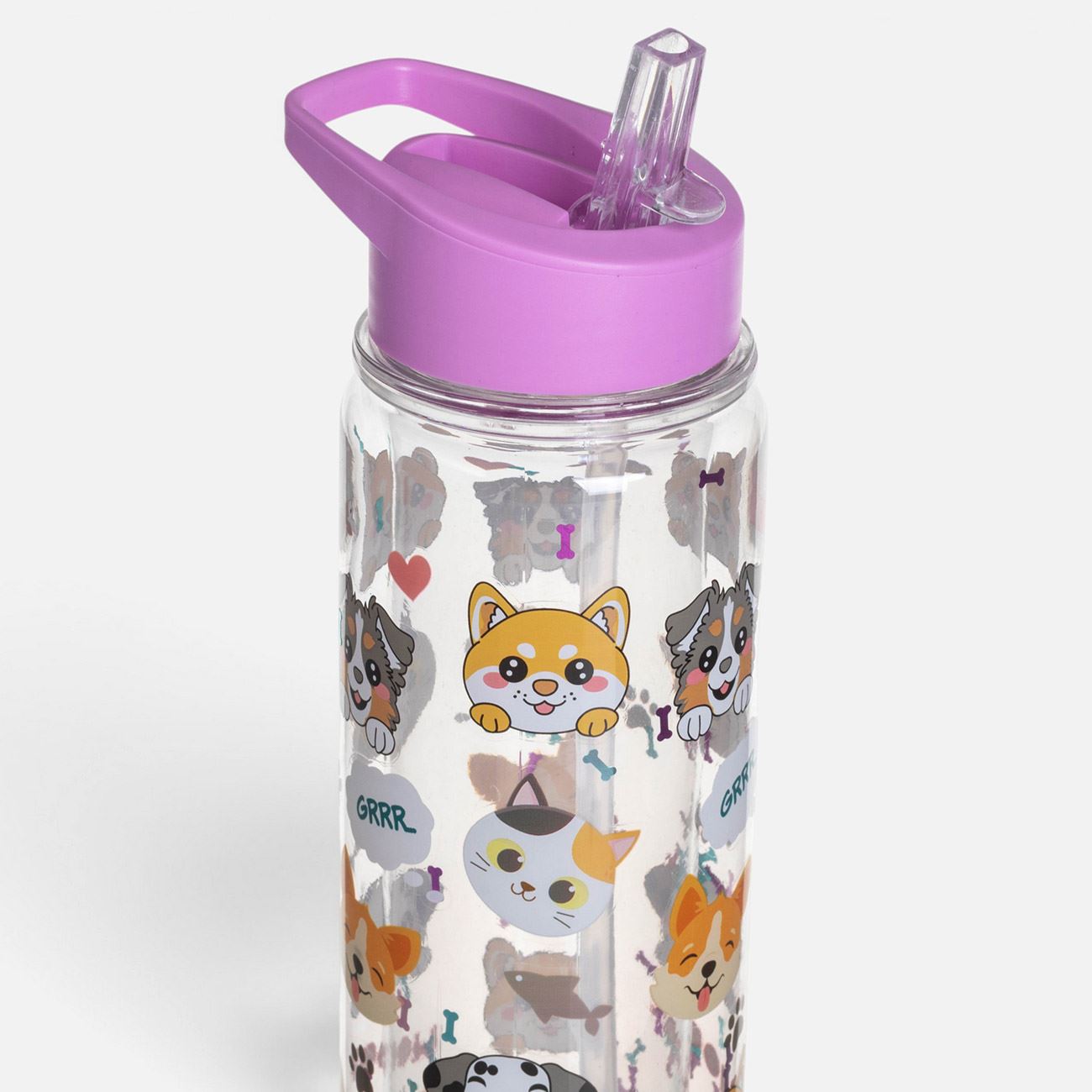 Sticla din Plastic Flip Top Transparenta Pisici, Catei si Confetti pentru Copii 500ml - poza 4