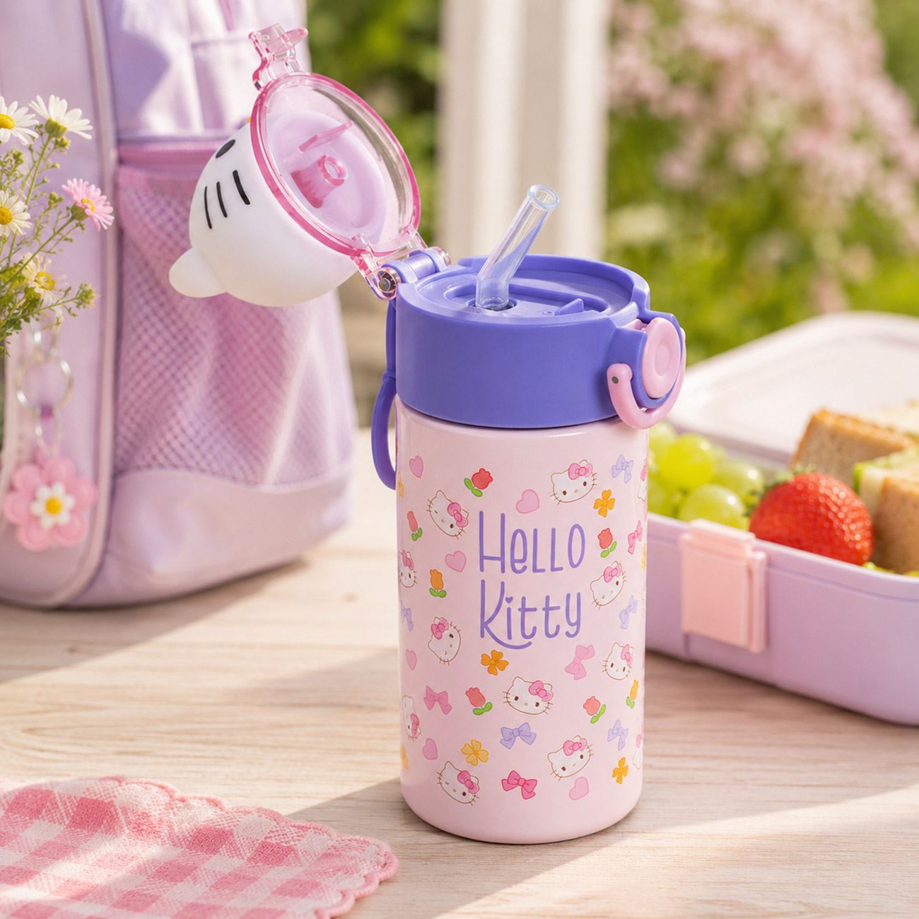 Sticla Termica pentru Copii din Inox Pop Up cu Design 3D Hello Kitty 350ml - poza 2
