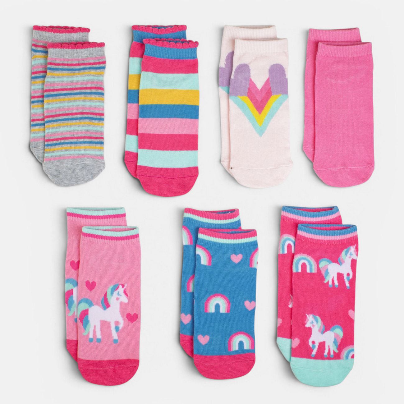 Sosete Scurte Colorate cu Unicorn pentru Fete - 7 Perechi