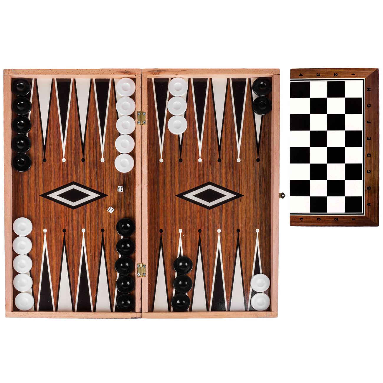 Joc Table - Sah din Lemn cu Piese Negre & Pioni 47.5x50cm