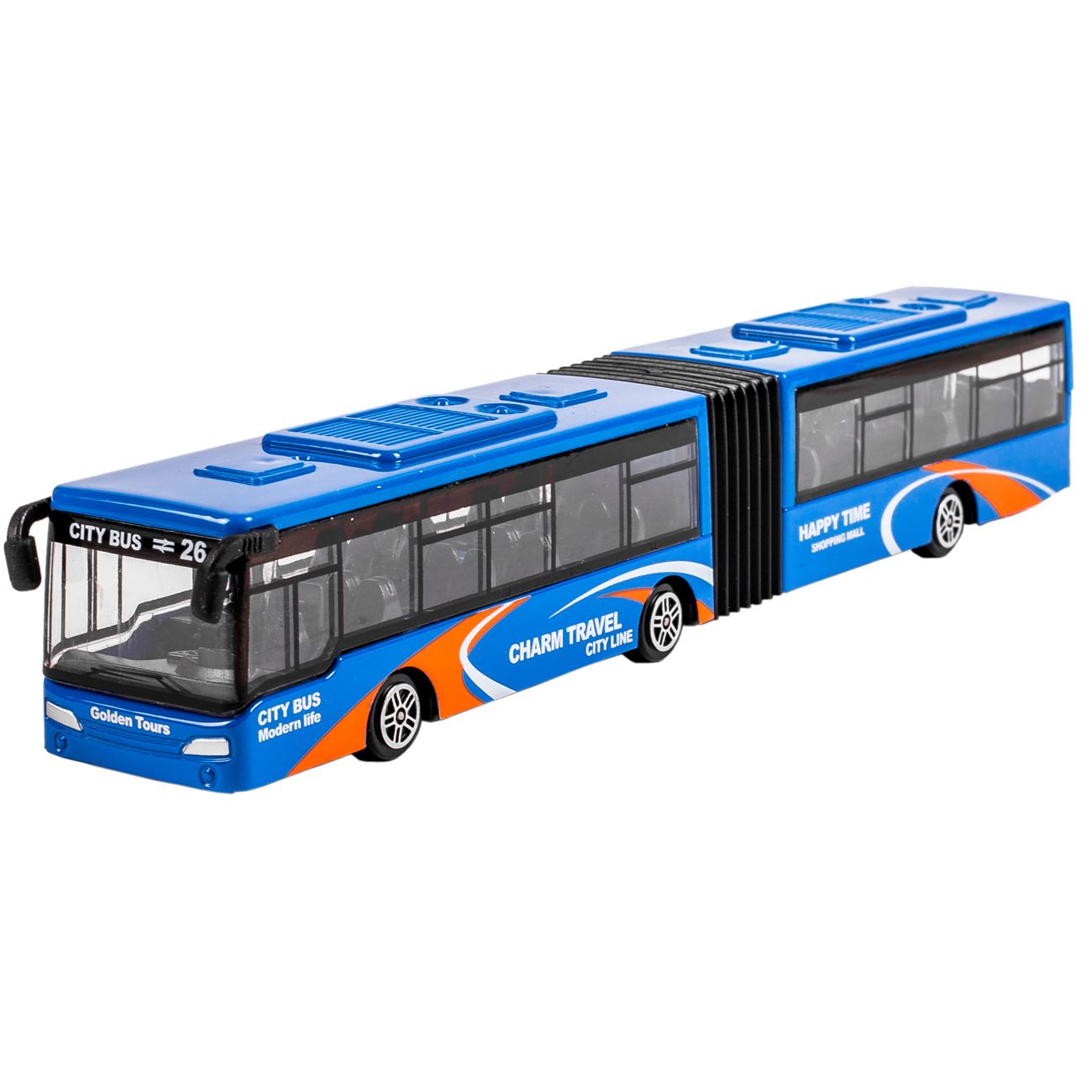 Vehicul Miniatura Autobuz Dublu Albastru - Galben 1:48