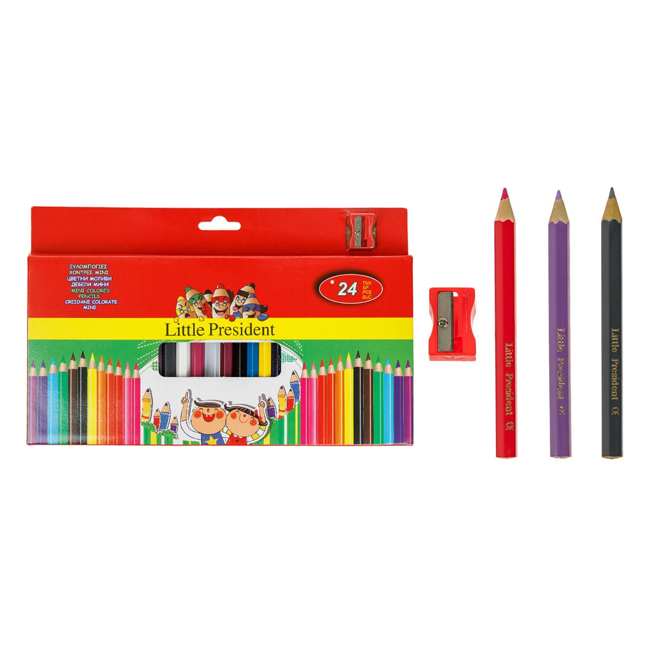 Set Creioane Colorate Mini & Ascutitoare - 24buc